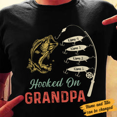 Personalized Fishing Hooked On Dad Grandpa T Shirt