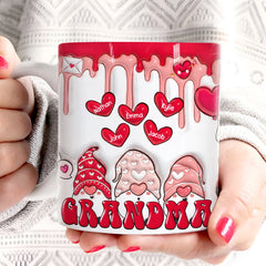 Gnome Love Grandma Puffy Pink Personalized White Edge-to-Edge Mug