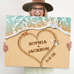 Custom Heart In Sand with Names, Engagement Gifts for Couple, Beach Wedding Gifts for Couple Personalized