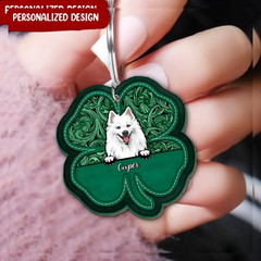 PLucky Clover Pet Puppy Gift For Dog Lover LEATHER PATTERN Personalized Acrylic Keychain