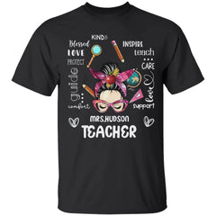 Messy Bun Teacher Typography Personalized Space T-Shirt