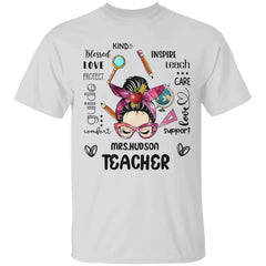 Messy Bun Teacher Typography Personalized Space T-Shirt