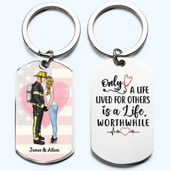 Personalized Engraved Stainless Steel Keychain Emergency Couple, Nurse and firefighter, Nurse and Cop, Army Wife, Police Couple, First responder Couple, Fireman and nurse