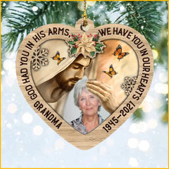 Memorial Custom Photo Gift, God Has You In His Arms, I Have You In My Heart Personalized Ornament