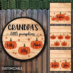 Grandparents Little Pumpkins - Personalized Autumn Halloween Door Wood Sign