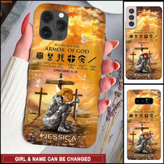 Personalized Woman Warrior Knight Put On The Full Armor Of God Leather Texture Phone Case