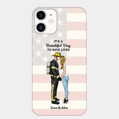 It's A Beautiful Day To Save Lives - Personalized Phone Case, Couple Portrait, Firefighter, EMS, Nurse, Police Officer, Military, Gifts by Occupation