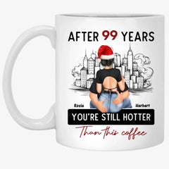 Christmas Couple Hugging, After Years You're Still Hotter Than This Coffee Personalized Mug