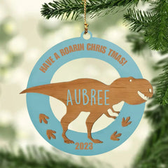 Personalized Wood Dinosaur Kids Christmas Ornament