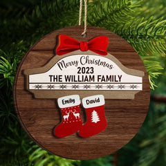 Merry Christmas Socks Family - Christmas Gift For Family - Personalized 2-Layered Wooden Ornament