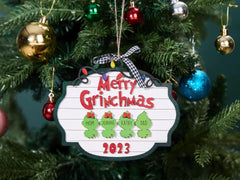 Personalized Family Christmas Ornament, Grinch Family Ornament, Family of 2-12 Ornament with Pet Dog, Holiday Keepsake, Family 2023