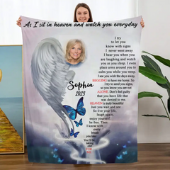 Angel Wings of Mother Upload Photo As I Sit In Heaven Personalized Fleece Blanket