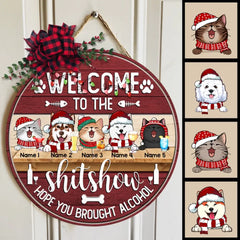 Christmas Door Decorations, Welcome To The Shitshow Hope You Brought Alcohol Funny Signs, Gifts For Pet Lovers