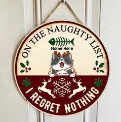 Christmas Welcome Door Sign, Gift For Cat Lovers, On The Naughty List We Regret Nothing Funny Signs , Cat Mom Gifts