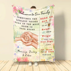 Welcome To Our Family, Personalized Blanket, Love Hand Family , Gift For Family