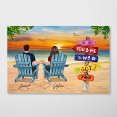 Beach Landscape Back View Couple Sitting  Personalized Horizontal Poster