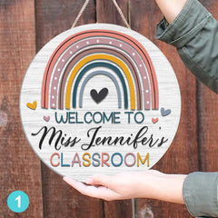 Teacher Classroom Door Sign, Personalized Teacher Door Sign, Rainbow Teacher Sign, Teacher Gift Idea