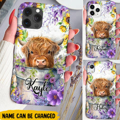 Flower Baby Highland Cow In Bucket, Love Cow Cattle Farm Personalized Phone Case