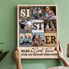 Personalized Sister Photo Collage Canvas, Mother’s Day Gift for Sister, Sister Photo Gifts, Christmas Sister Gift