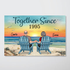 Beach Landscape Back View Couple Sitting Together Since Personalized Horizontal Poster